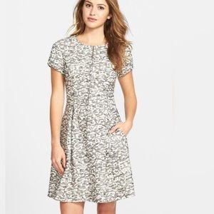 Eliza J Leopard Jacquard Fit-and-Flare Zip Front Dress
